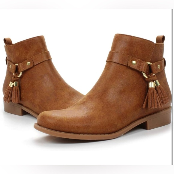 Women's Tassel Decor Zip Closure Chunky Low Heel Boot Fashion Daily Ankle Bootie - Picture 1 of 8